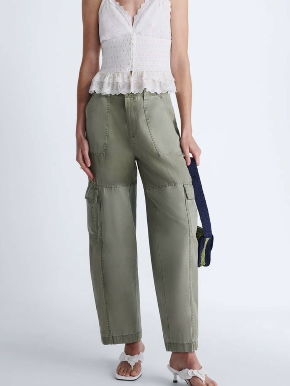 Olive Cargo Barrel Wide-Leg Pants by Scoop